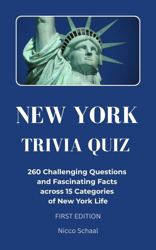 New York trivia quiz book covering landmarks, history, culture, and famous attractions in NYC