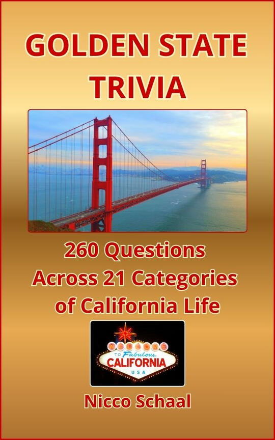 California trivia quiz book covering cities, landmarks, history, and West Coast culture