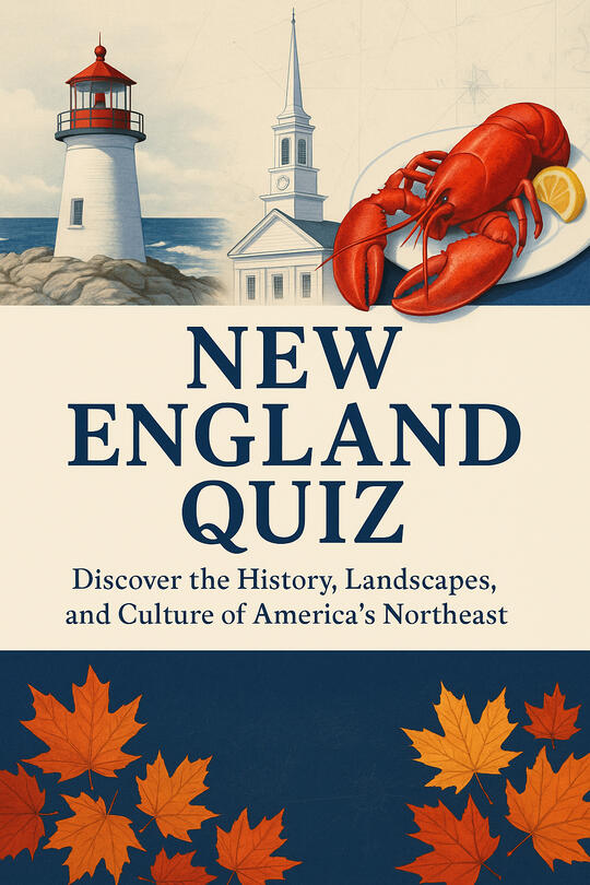 New England trivia quiz book covering history, states, culture, and regional landmarks in the northeastern USA