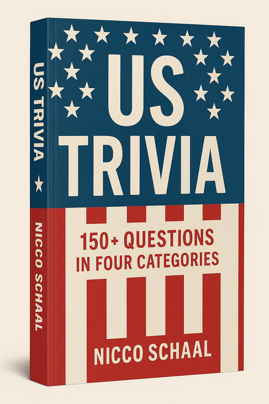 USA trivia quiz book about American history, geography, culture, and famous landmarks