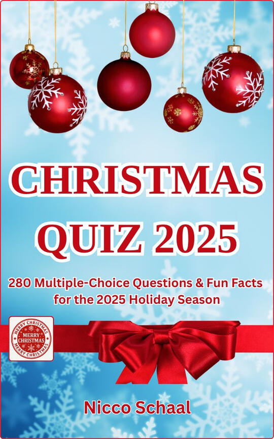 Christmas trivia quiz book featuring holiday traditions, history, music, and festive facts